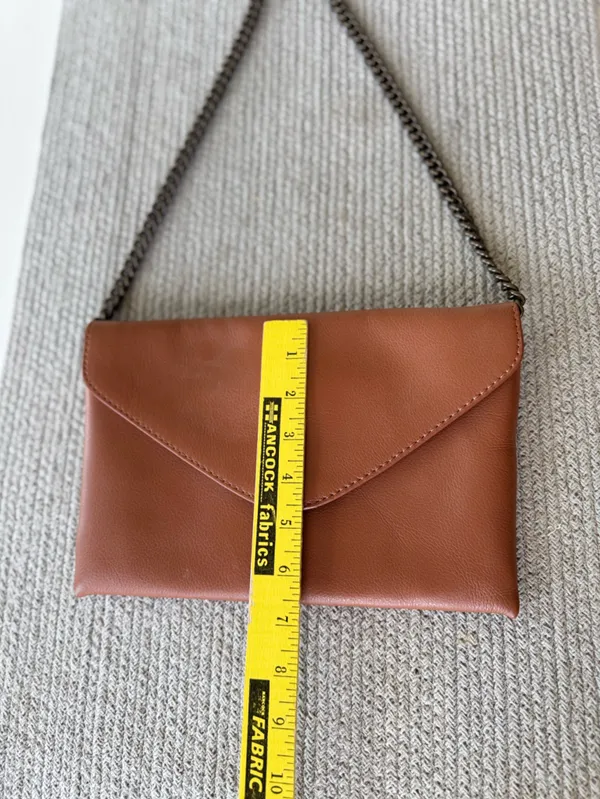 J. Crew Leather Envelope Clutch in Cognac Brown with Aged Brass Chain Strap - Image 5