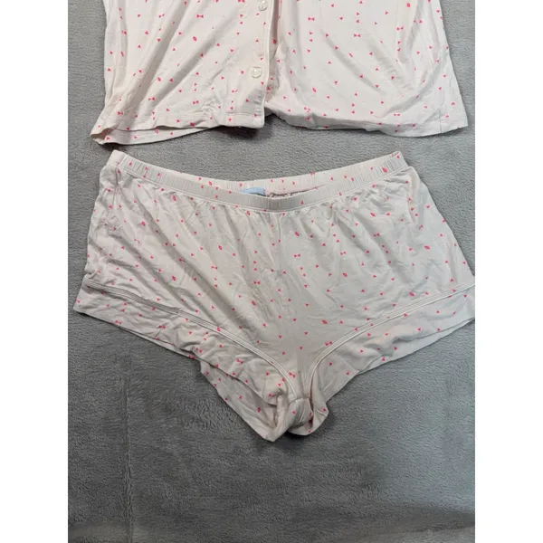 Eberjey Womens Pink White Triangles Pajama Set Short Sleeve Shirt Shorts Large - Image 2