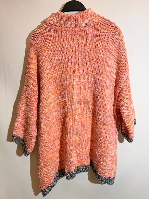 NWT Free People Orange Pink Marled Knit Oversized Button Collar Sweater M - Image 4