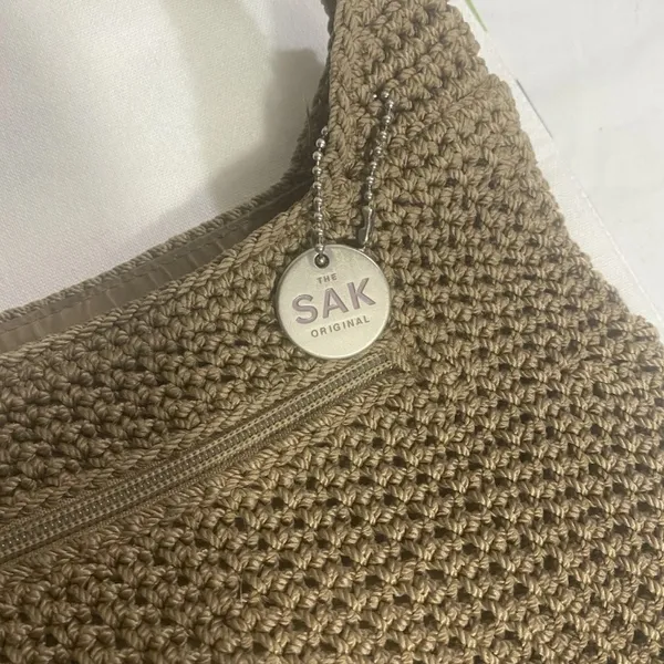 The Sak Original Crocheted Shoulder Bag Brown Knit Hobo Purse - Image 5