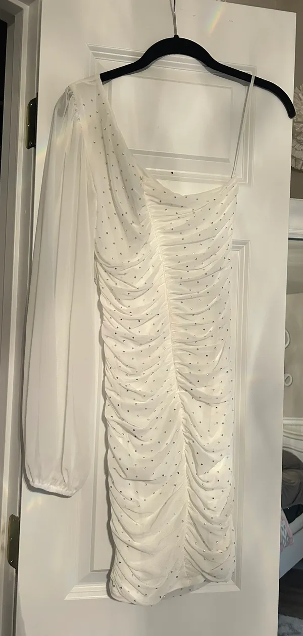 Hello Molly White One Sleeve Sparkly Dress - Image 2