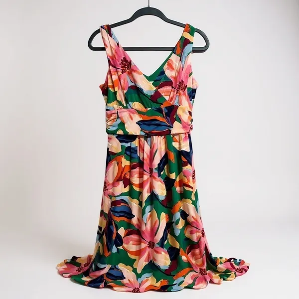 Pappagallo Maxi Dress Floral‎ Multicolor Small Excellent Ruched Empire Waist NWT - Image 2