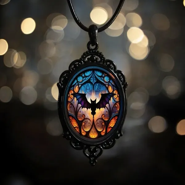 Vintage‎ Style Bat Cameo Pendant Necklace Gothic Halloween Faux Fashion Jewelry - Image 3