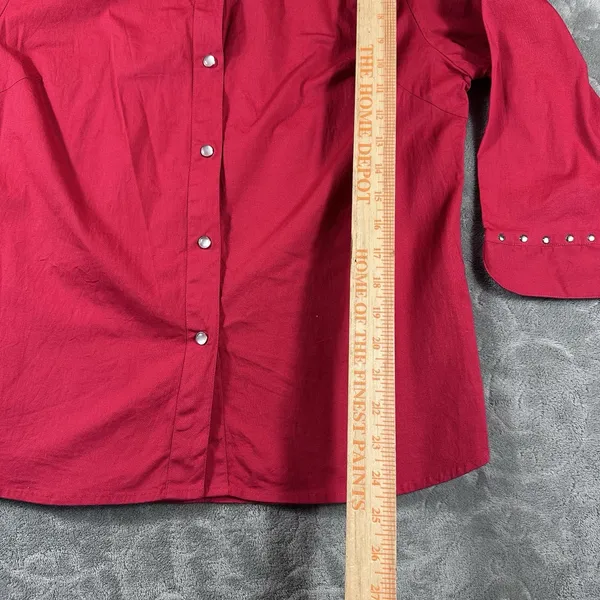 Vintage Jane Ashley Red Top Womens Large Silver Studs 3/4 Sleeves Retro Western - Image 5