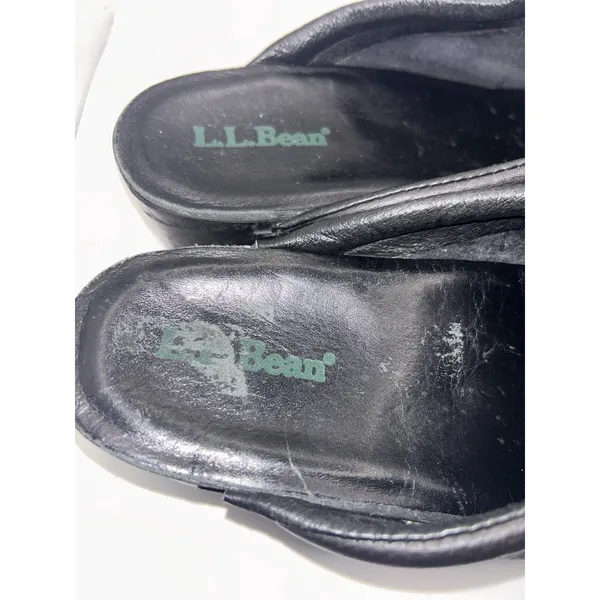 LL Bean Womens Black Leather Clogs Mules Slip On Shoes Sz 9 Comfort Granola Girl - Image 6