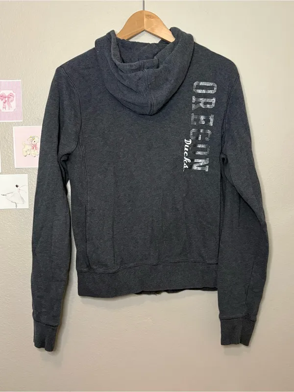 Nike full zip cotton hoodie bedazzled bling women’s gray oregon casual preppy - Image 4