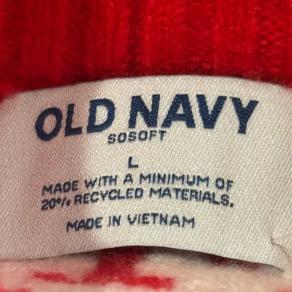 Old Navy SoSoft Fair Isle Mock Neck Sweater Red White Women’s L Holiday - Image 6