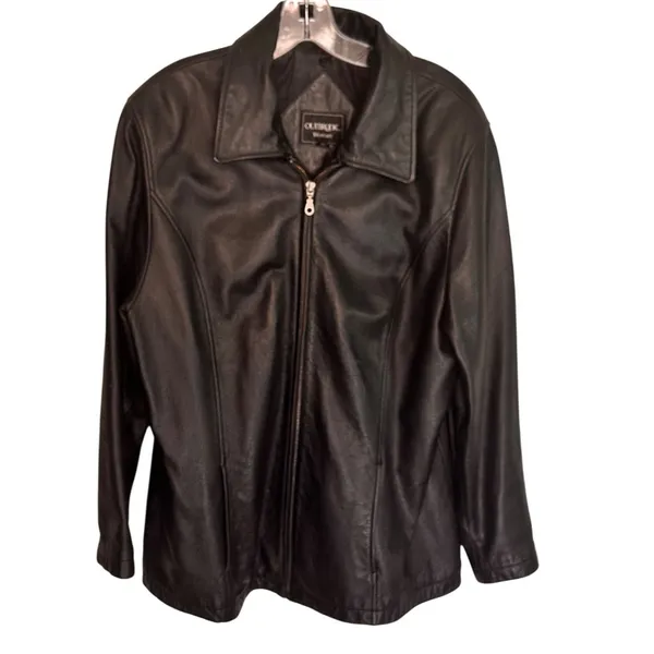 Outbrook Size 1X Vintage Collared Black Leather Zip-Up Jacket Coldwater Creek - Image 2