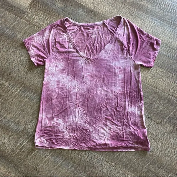 American Eagle V Neck Top Purple Tie Dye Wine Pink - Image 3