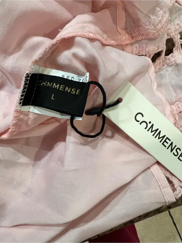 Commense Pink Eyelet Embroidery Cutout Waist Midi Dress Size L NWT - Image 5