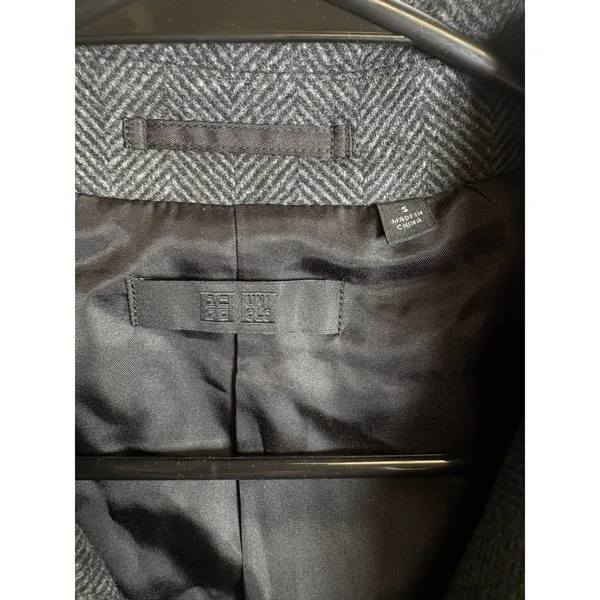 Uniqlo Herringbone Car Coat Charcoal Grey Button Front Overcoat - Image 9