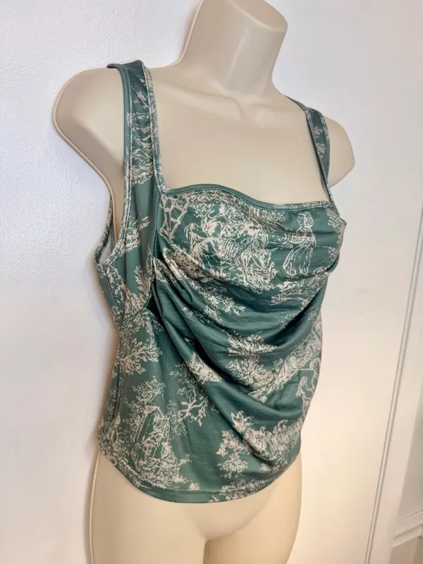 Cider Sage Green Toile Square-Neck Crop Top - Image 5