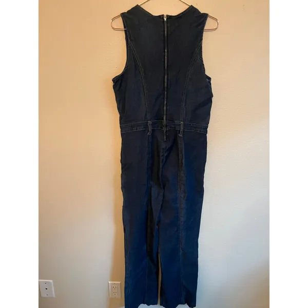 Guess‎ Jumpsuit Women Large Blue Denim Wrap Wide Leg Sleeveless V-Neck Casual - Image 6