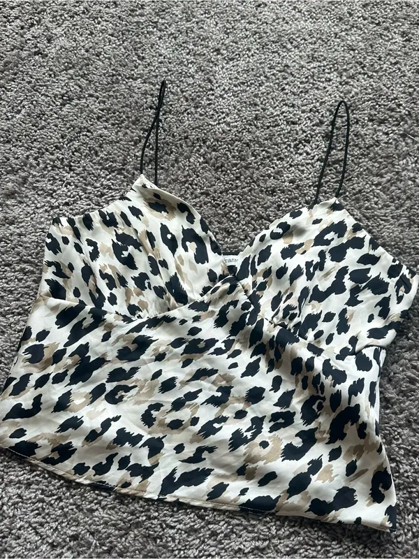 Timing Leopard Print Spaghetti Strap Cami - Black & Cream - Image 2