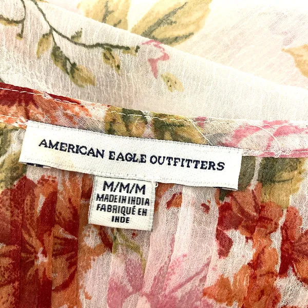 American Eagle Ivory Floral Kimono Duster M Boho Cottagecore Flutter Sleeve - Image 13