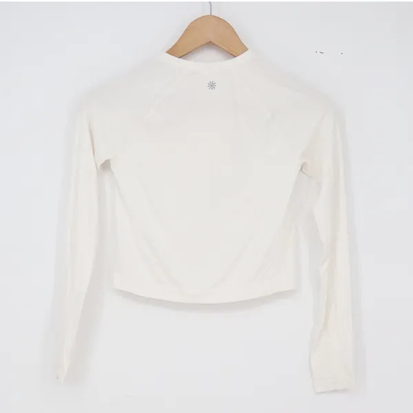 Athleta Top Womens XS Momentum Cropped White Long Sleeve Mesh Excellent - Image 3