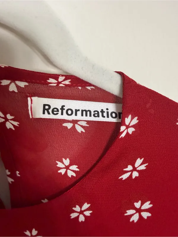 Reformation Bard Dress Mini Red White Floral Size 2 - Image 7