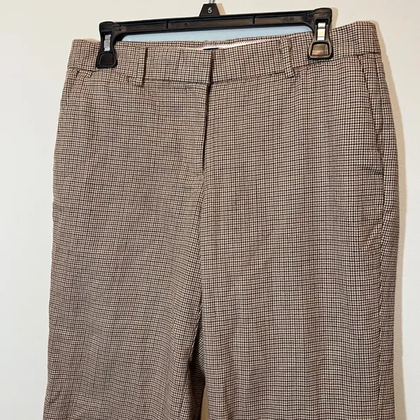 J. Crew Women's Brown‎ Houndstooth Straight Leg Trousers Plaid Dress Pants 6 - Image 2