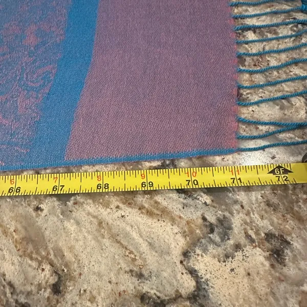 Jacquard Paisley Silk Pashmina Pink Teal Blue Fringe Wrap Shawl - Image 7