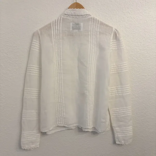 The Shirt Rochelle Behrens Priya Shirt XS White Linen Top Victorian Prairie Lace - Image 8