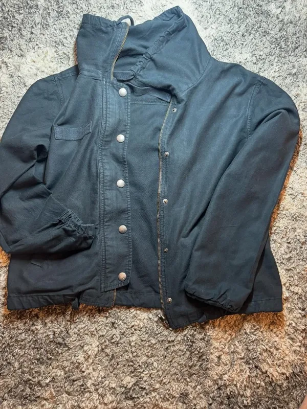 Rubbish Black Canvas Military Utility Jacket - Button & Zip Front - Size M - Image 3