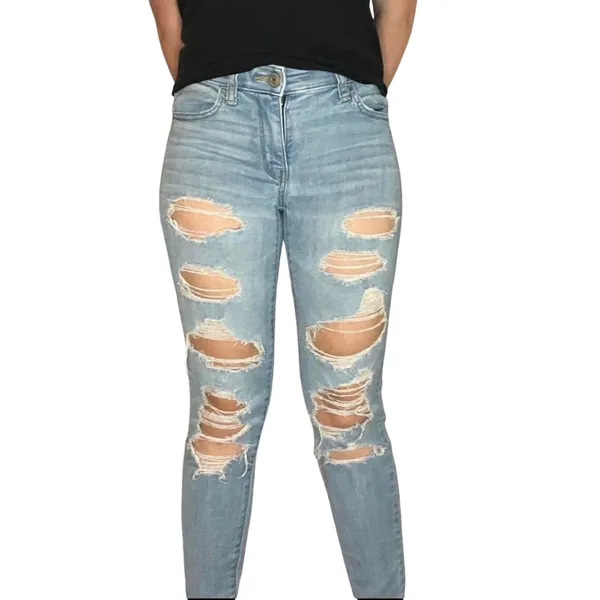 American‎ Eagle Next Level Stretch Jegging Crop Distressed Jeans Light Wash Sz 2 - Image 2