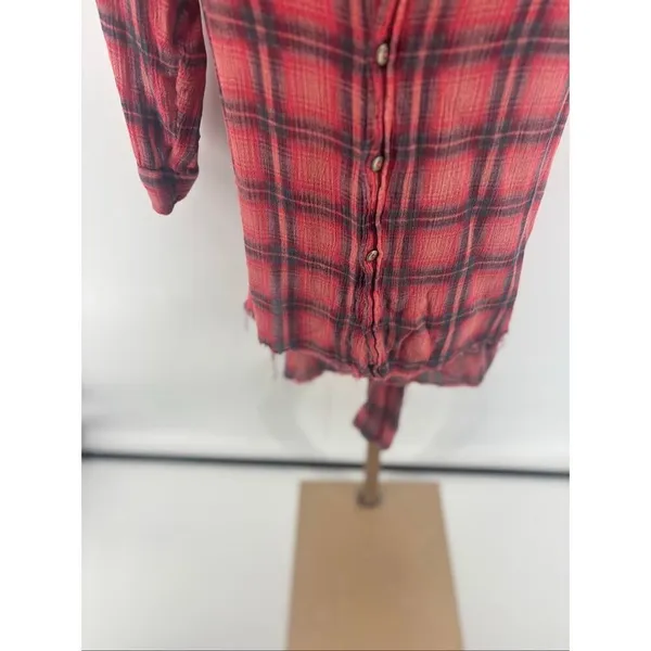 Free People FP One Grunge Mini Dress Long Sleeve Plaid Button Front Size L - Image 13