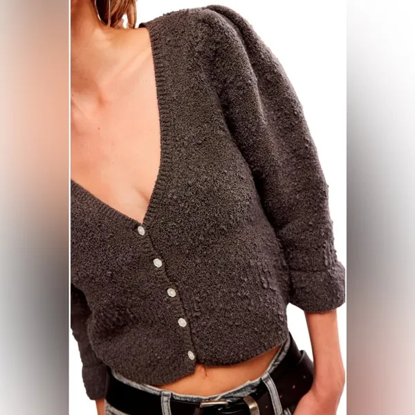 Free People Geo Floral Cardi - Charcoal Grey - Image 3