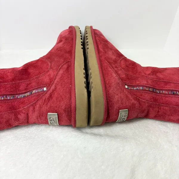 UGG Australia Peyton Red Boots with Rainbow‎ Zippers Size 5 - Image 9