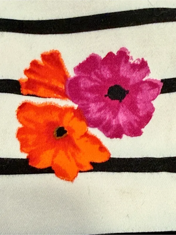 J. Crew Mini Skirt Women's Sz 6 White Black Stripes Pink /Purple Flowers Pockets - Image 2