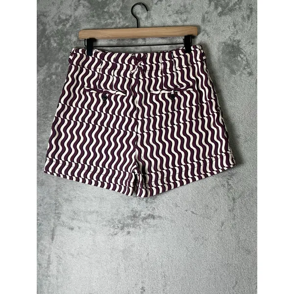 Maeve Anthropologie Burgundy Cream Wavy Stripe High Rise Trouser Shorts Size 10 - Image 3