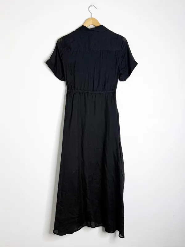 J.Crew Cerise Ramie Shirt Dress Black Size 4 Button Front Midi CK661 - Image 3