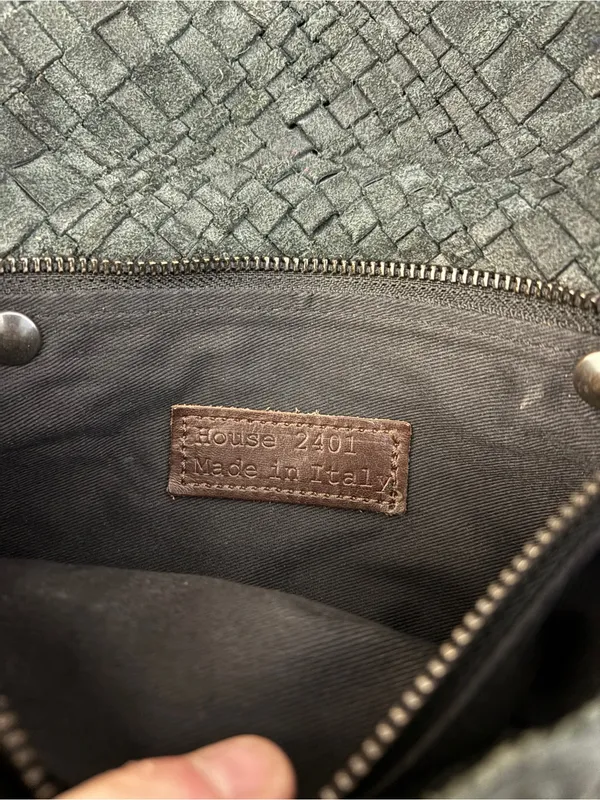 House 2401 Woven Leather Crossbody Purse Bag Dark Green Made in Italy - Image 6