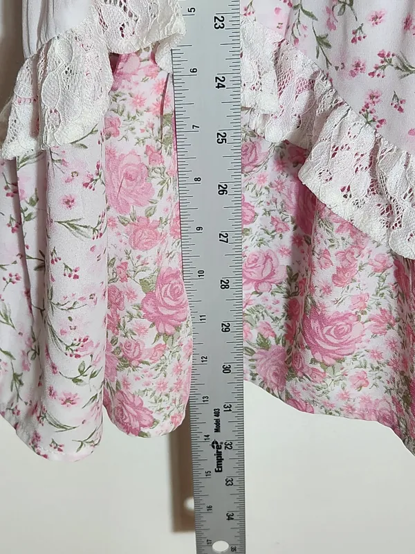 Altar'd State Pink and White Floral Boho Patchwork Mini Dress Size XS Flaw - Image 10