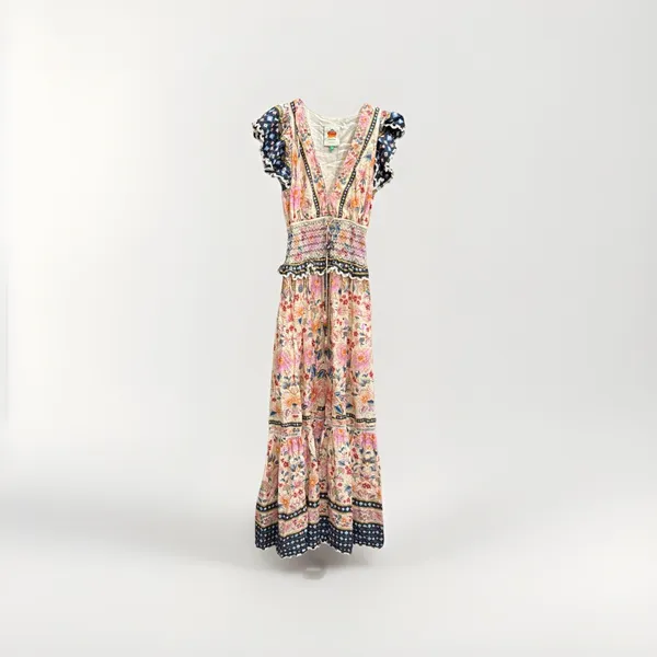 FARM RIO Cream Superbloom Tapestry Maxi Dress Small - Image 3