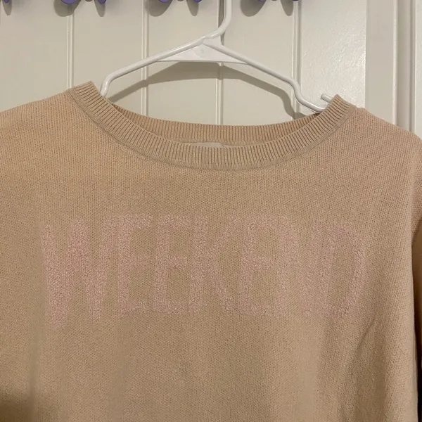 LOFT women’s tan pink Weekend thin knit‎ crewneck long sleeve sweater large - Image 2
