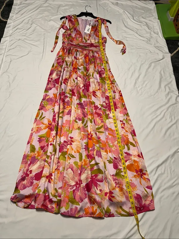 Sugarlips Pink Floral Maxi Dress with Tie-Shoulder Straps - Image 4