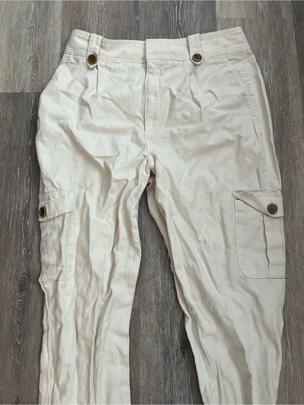 Gap Cotton Cargo Pants Womens 16 Regular Cream Linen Tapered Utility Safari - Image 4