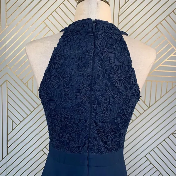Lulu's Love Poem Lace‎ Halter Gown in Navy Blue - Image 9