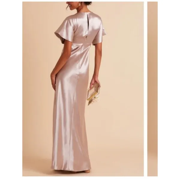 Birdy Grey Jesse Dress Taupe Kimono Satin Bridesmaid Maxi Slit Flattering Small - Image 4