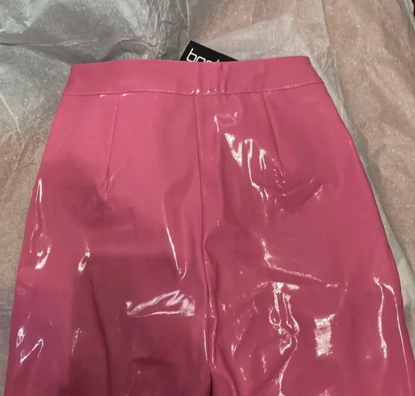 Boohoo x Megan Fox Straight Leg Vinyl Trousers Pink - Image 6