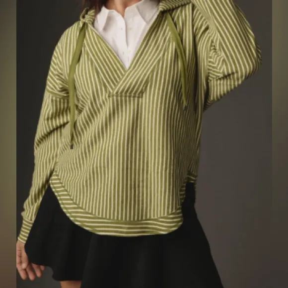 Anthropologie Pilcro Green Wharfside Striped Hoodie‎ 100% Cotton Size M - Image 13