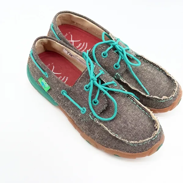 Twisted X EcoTWX Driving Moc WDM0085 Gray Teal Canvas Boat‎ Shoes Womens 7M - Image 2