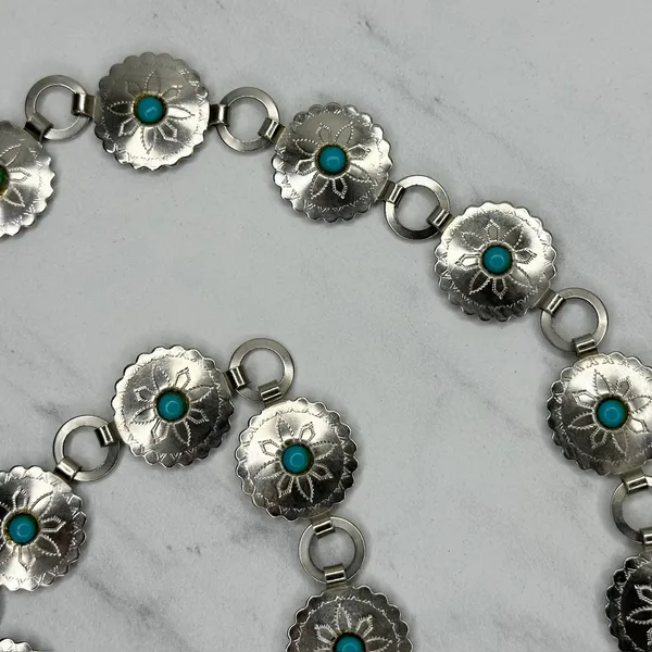 Womens Western Faux Turquoise Concho Chain Belt Silver Tone Small/Medium (S/M) ✨ - Image 7