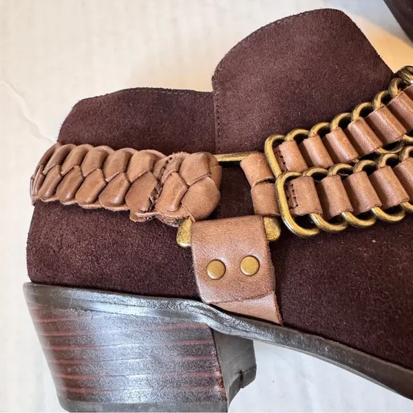 Sam Edelman Brown Suede Ankle Boots Womens 7.5 Booties Western Braided Fall - Image 3