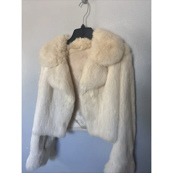 Vintage Cream Genuine Rabbit Fur Jacket Size Small - Image 8