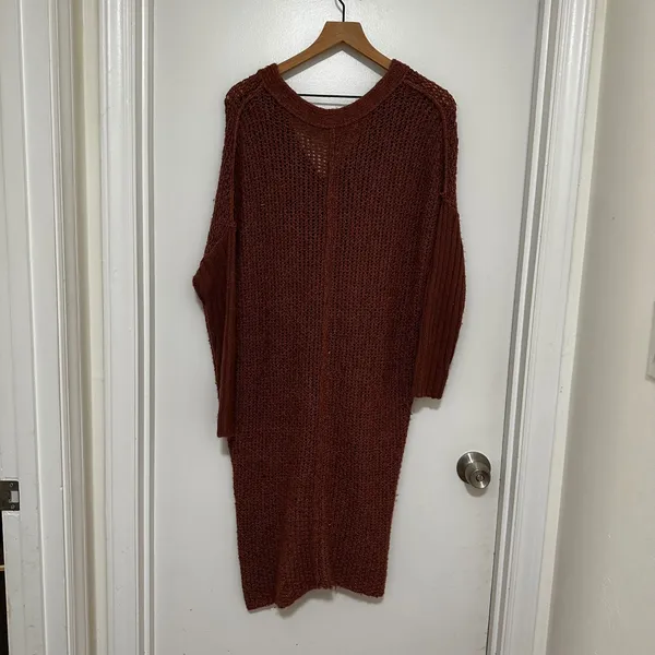 Free People | Women's Rust Brown Oversized V-Neck Knit Sweater Dress, Size S/P - Image 2