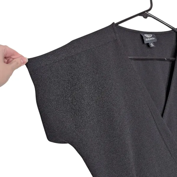 Bobeau Black Wrap Dress Short Sleeve V-Neck Side Tie‎ Small Office Chic Classic - Image 7
