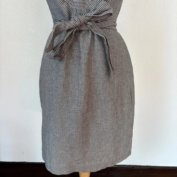 J. Crew Linen Blend Short Cap Sleeve Houndstooth Tie-Waist Dress - Image 4