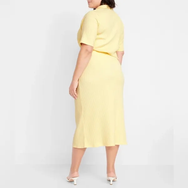 NEW Old Navy Yellow Cotton Blend High Waisted Ribbed Midi Skirt Women’s Size XXL - Image 2